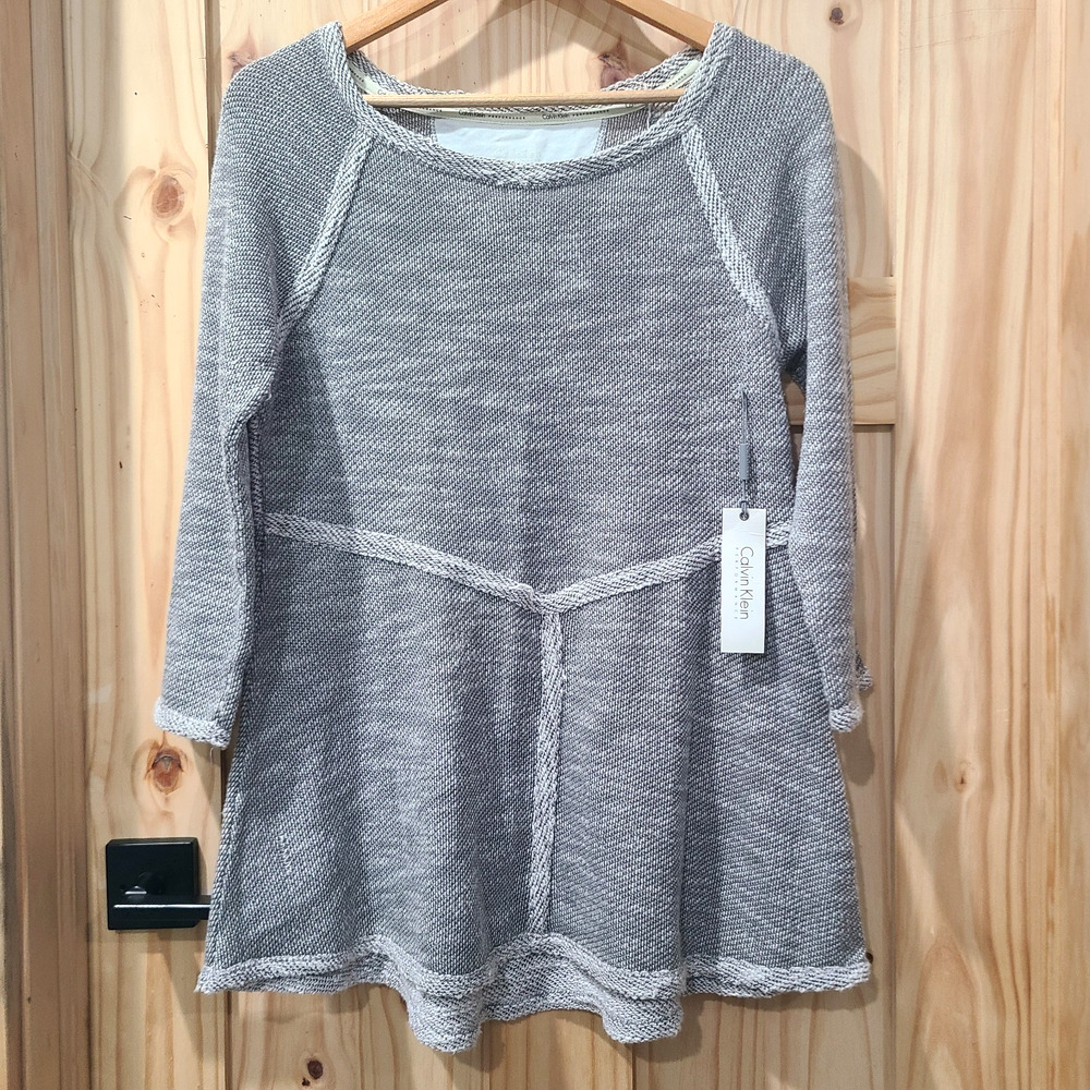 NWT Calvin Klein Performance Quick Dry 3/4 Sleeve Textured Knit Top Grey Size L